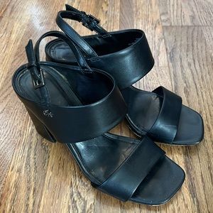 Calvin Klein Qeelin Black Leather Heels, 7.5